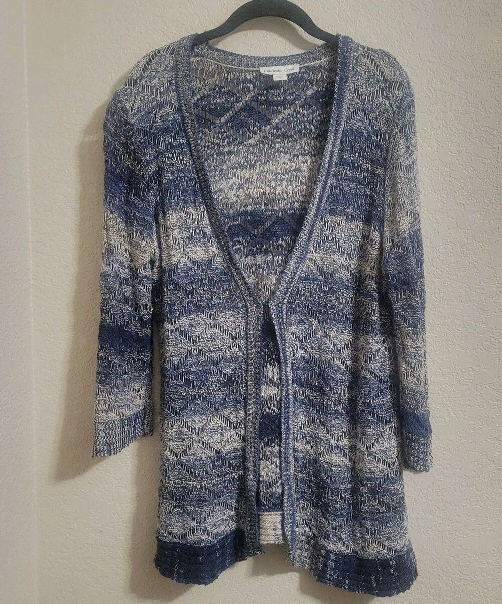 Coldwater Creek Embellished Metallic Sweater Cardigan Open Knit Linen Sz XL 16